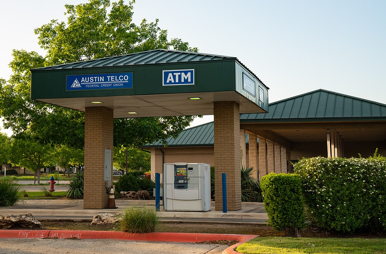 A drive-through ATM at an American credit union